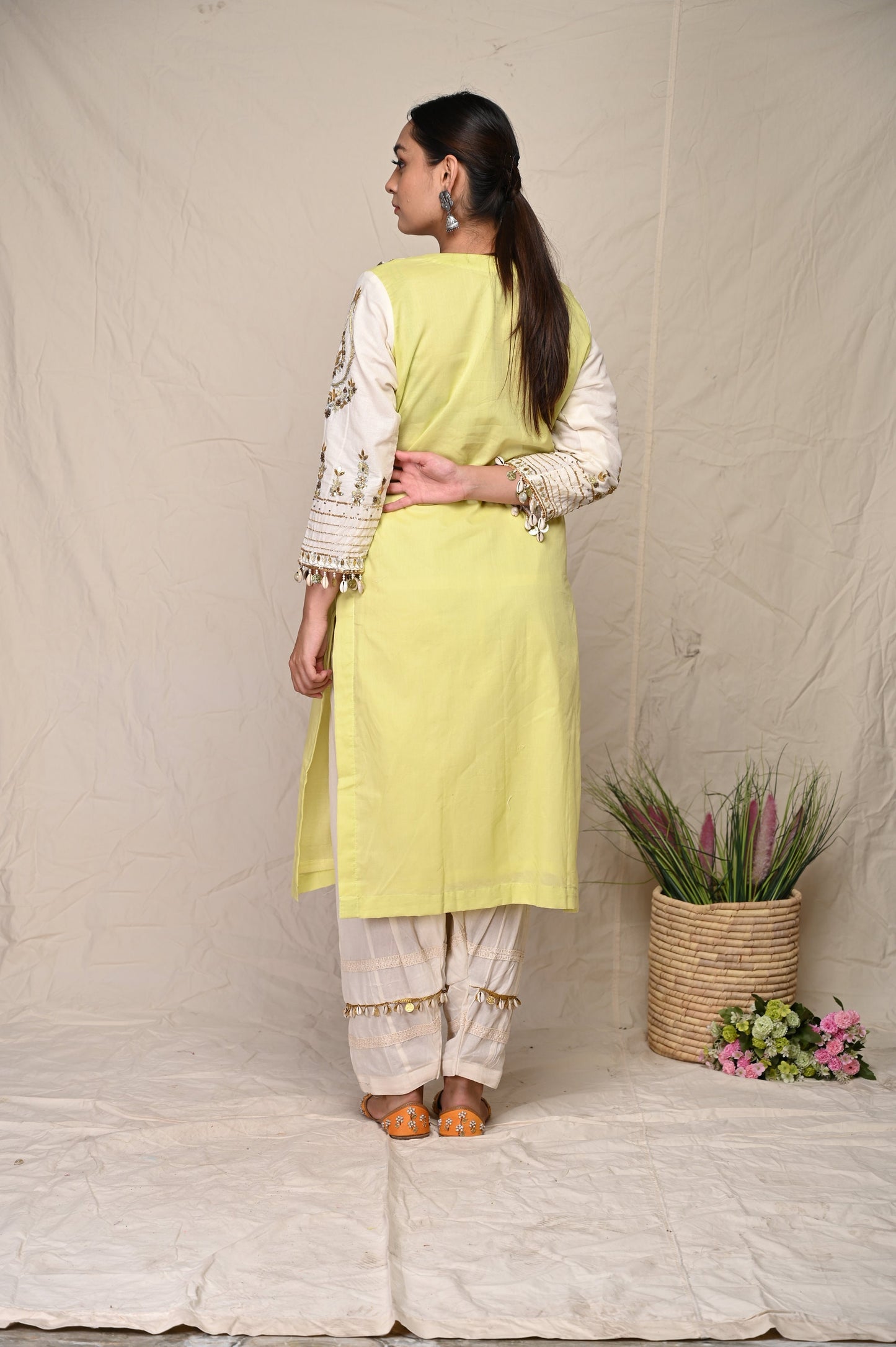 Indian Wear Multi Colored Cotton Suit With Orange Dupatta