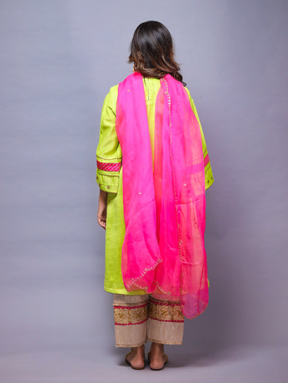 Lime Green Suit With Pants & Dupatta