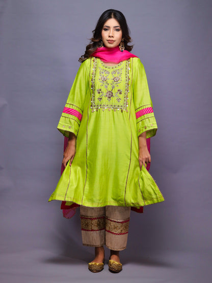 Lime Green Suit With Pants & Dupatta