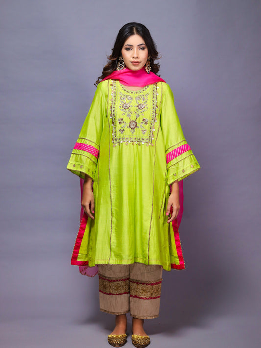 Lime Green Suit With Pants & Dupatta