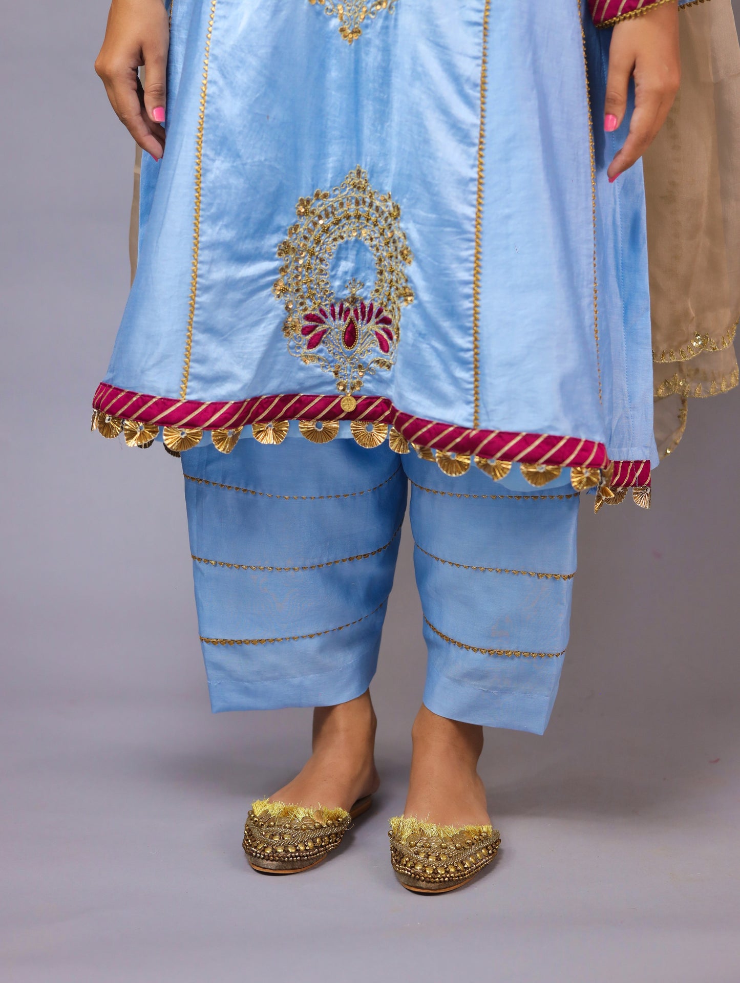 Light Blue And Pink Kurta Set