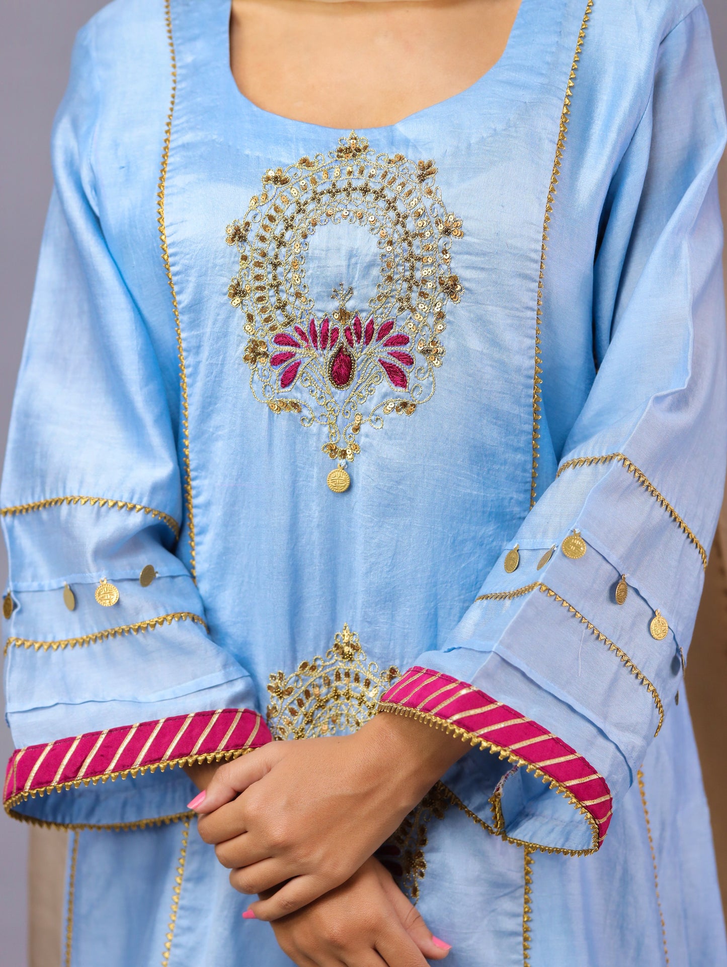 Light Blue And Pink Kurta Set