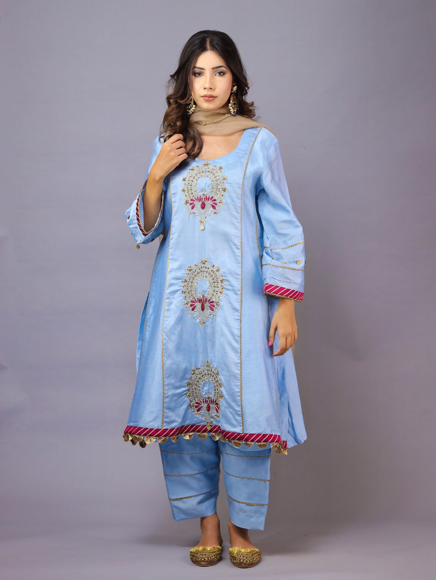 Light Blue And Pink Kurta Set