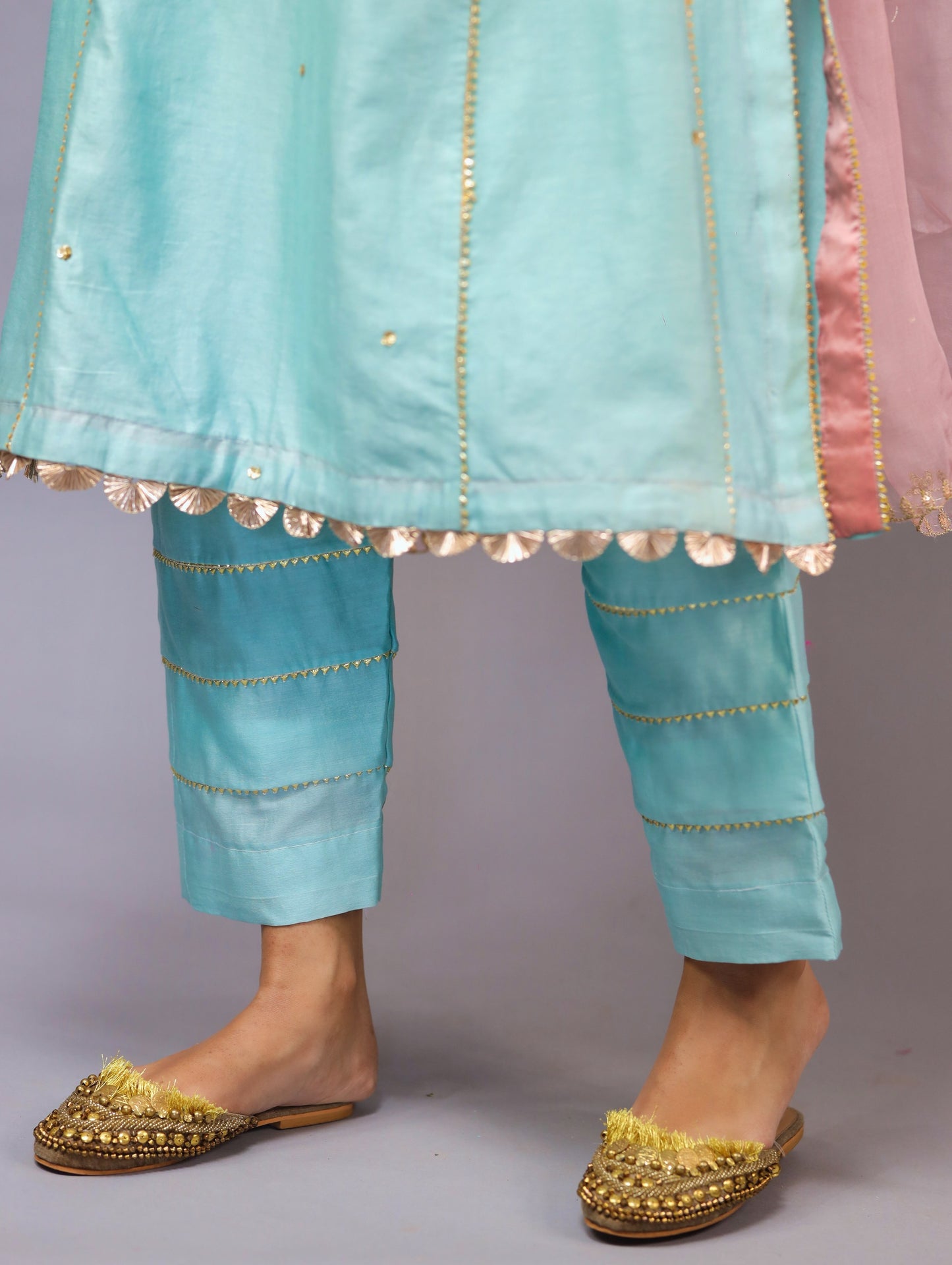 Sky Blue Kurta Set With Baby Pink Dupatta