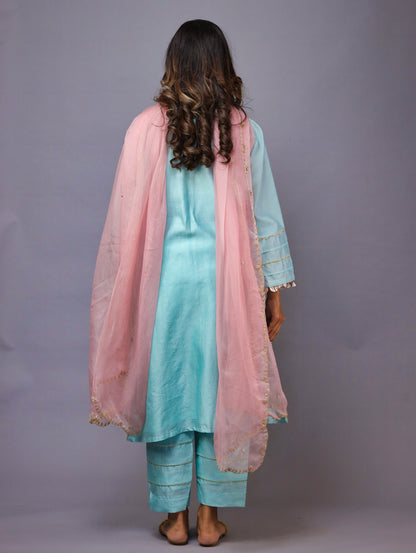 Sky Blue Kurta Set With Baby Pink Dupatta