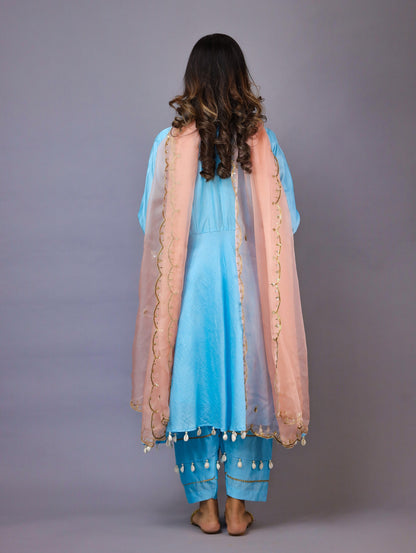 Sky Blue And Peach Kurta Set