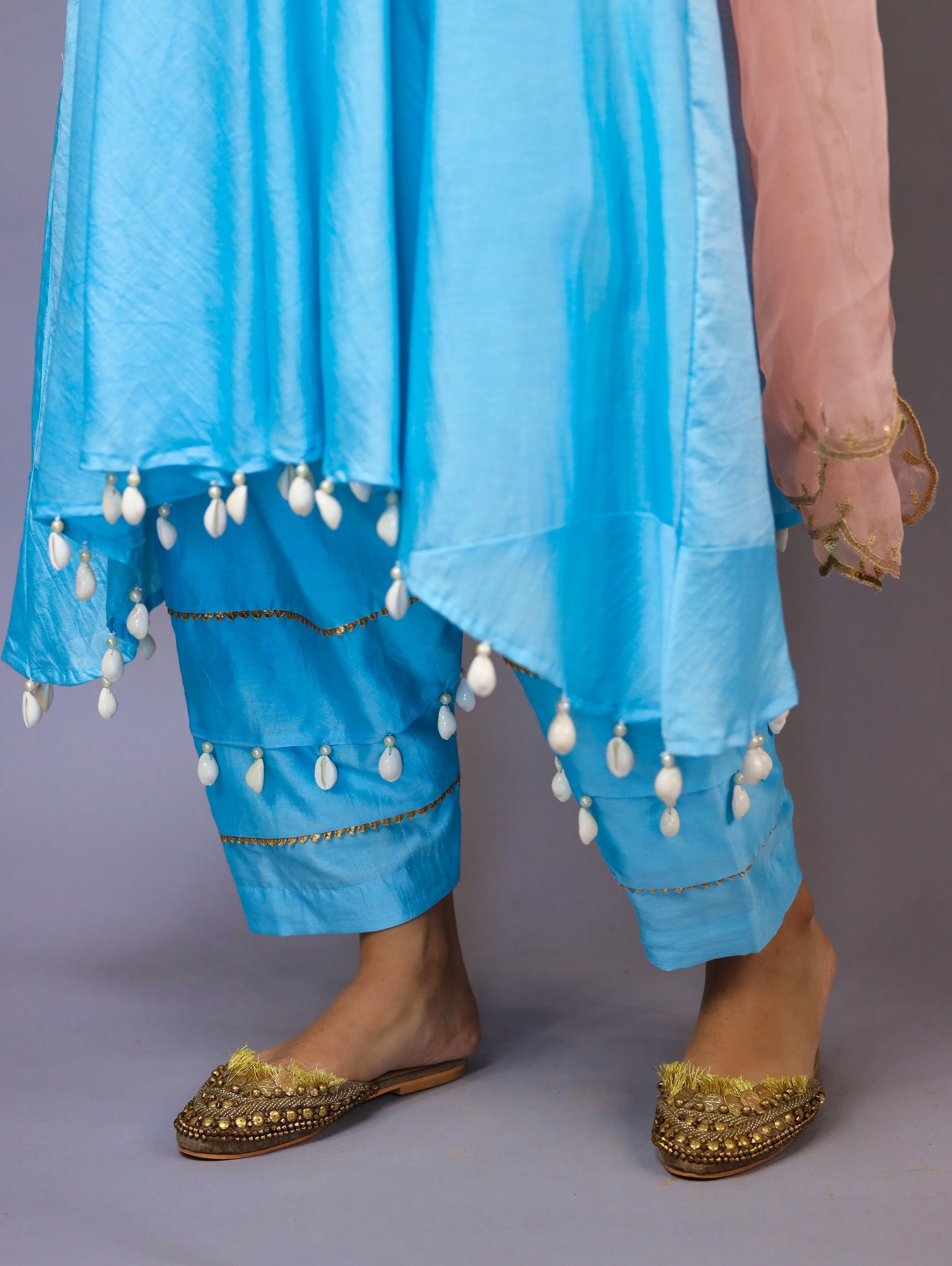 Sky Blue And Peach Kurta Set