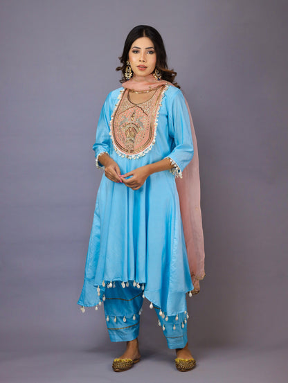 Sky Blue And Peach Kurta Set