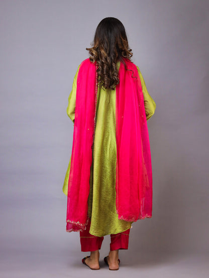 Mehndi Green And Pink Kurta Set With Dupatta