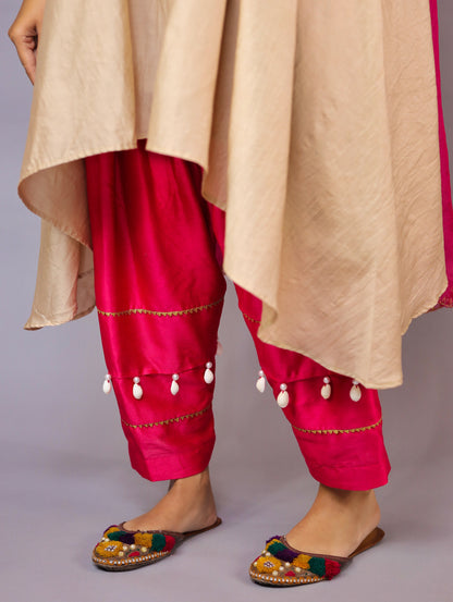 Golden Beige And Pink Kurta Set