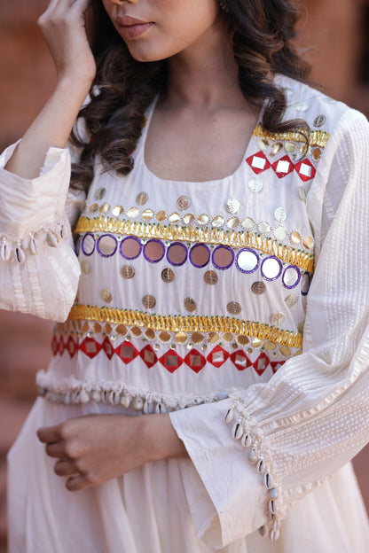 Ivory Kurta Set With Sea Shells