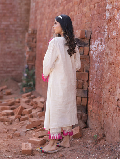 Full Sleeves A-Line Ivory Kurta Set