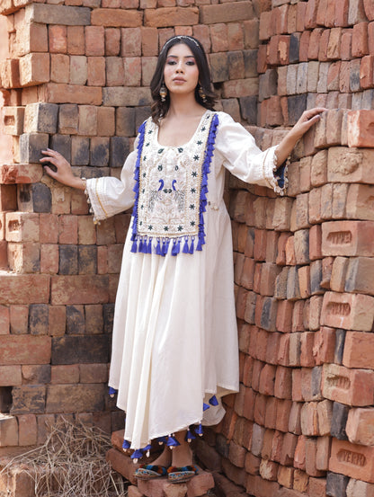 Full Front Patch Work On Ivory Kurta Set