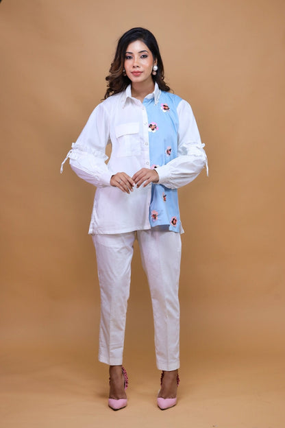 Blues N Whites In Shirt N Pant set - Mani Dua Khanna - Co - ord Set - Fab.Minimal