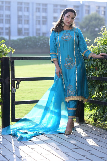 Blue Suit & Dupatta With Gotta Work - Mani Dua Khanna - Kurta Sets With Dupatta - Mani Dua Khanna