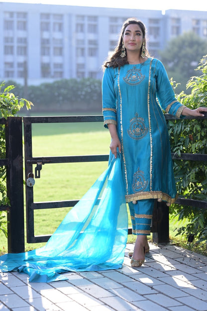 Blue Suit & Dupatta With Gotta Work - Mani Dua Khanna - Kurta Sets With Dupatta - Mani Dua Khanna