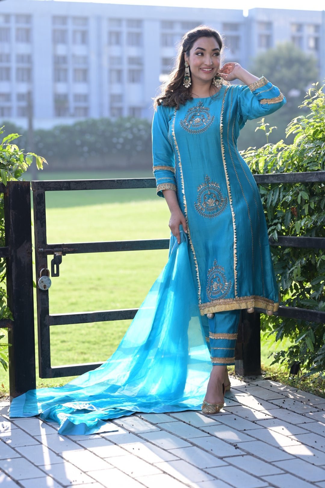 Blue Suit & Dupatta With Gotta Work - Mani Dua Khanna - Kurta Sets With Dupatta - Mani Dua Khanna