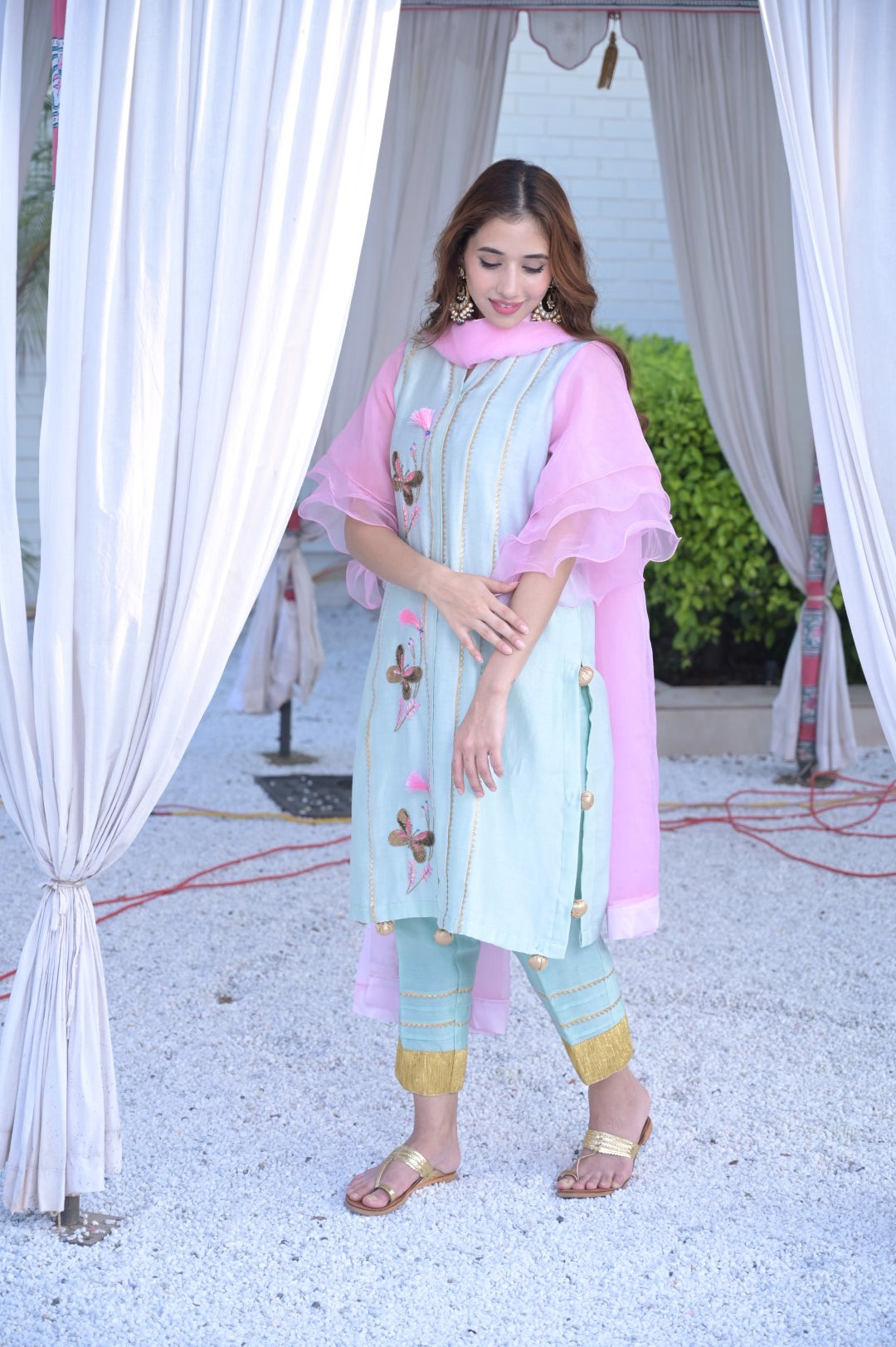 Sky Blue With Pink Kurta Set