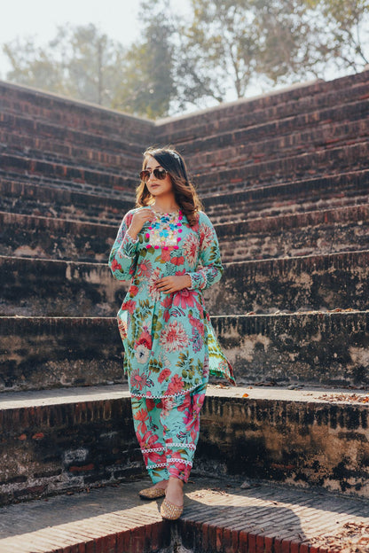 Paisley Floral Print Kurta Set