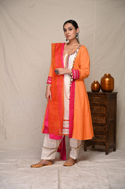 Orange Patch Work Kurta Set & Matching Dupatta