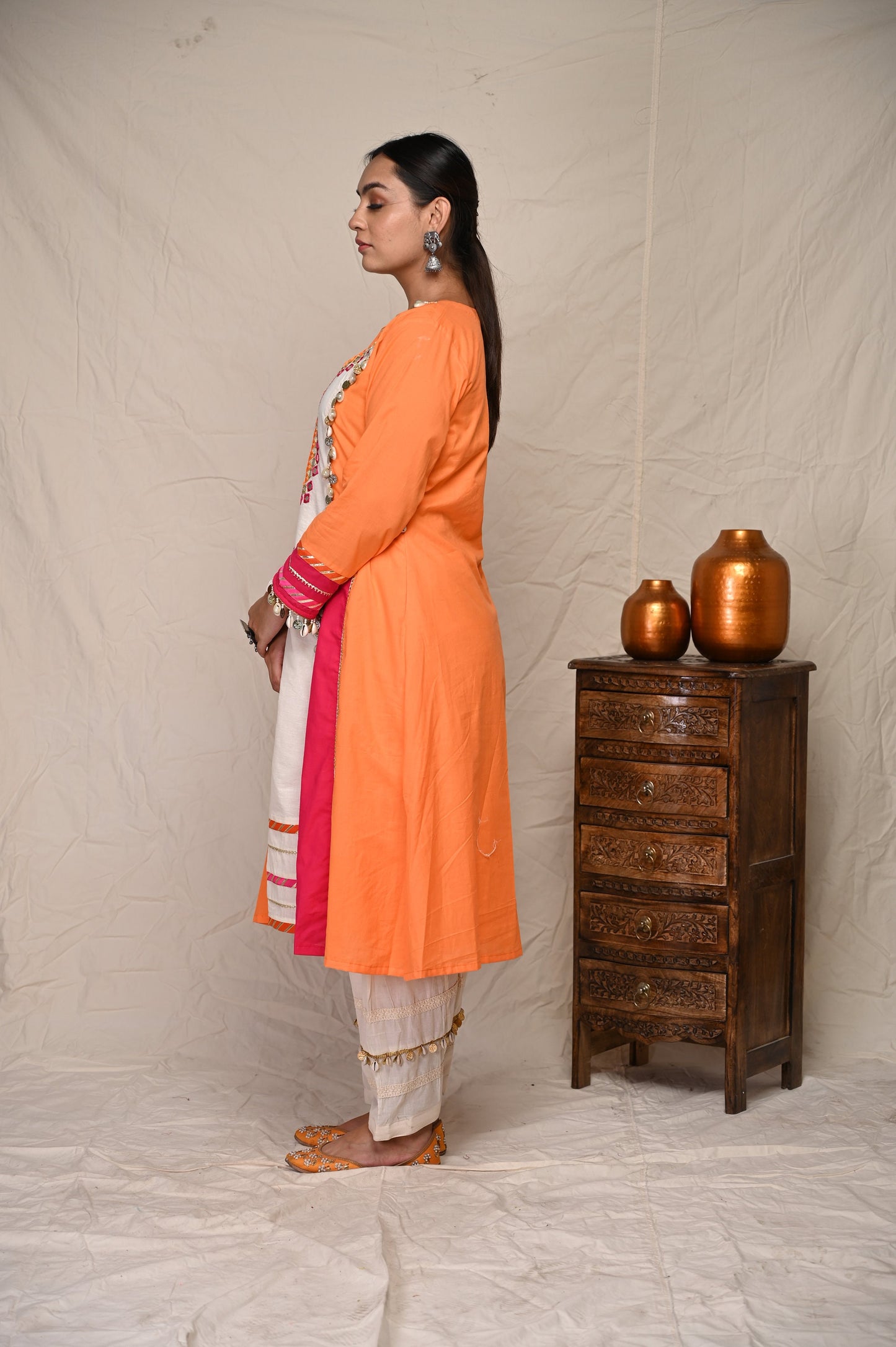 Orange Patch Work Kurta Set & Matching Dupatta