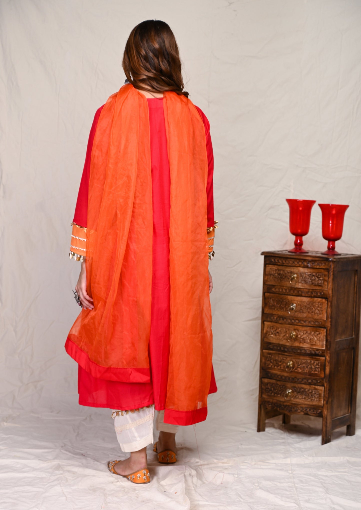 Red Dabka Work Kurta Set