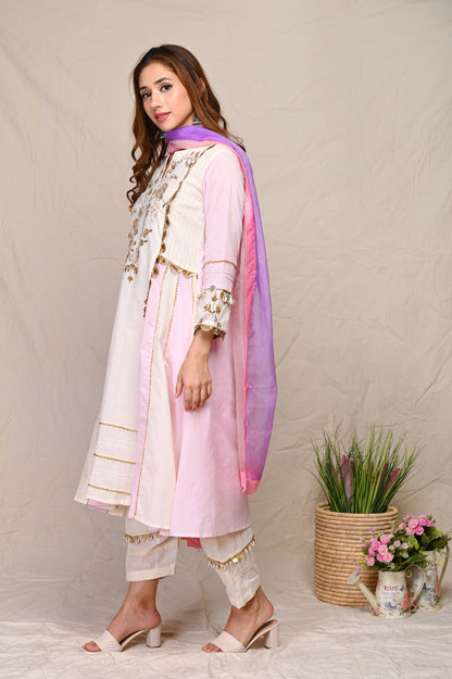 Purple Pearls And Gotta Patti Pattern Indian Wear Kurta Set With Dupatta