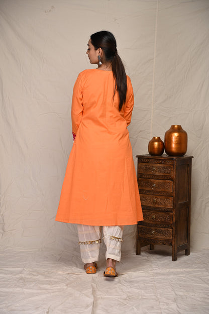 Orange Patch Work Kurta Set & Matching Dupatta