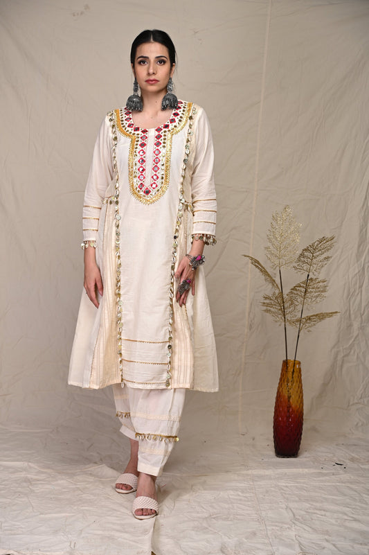 White Indian Wear Kurta Set With Dupatta