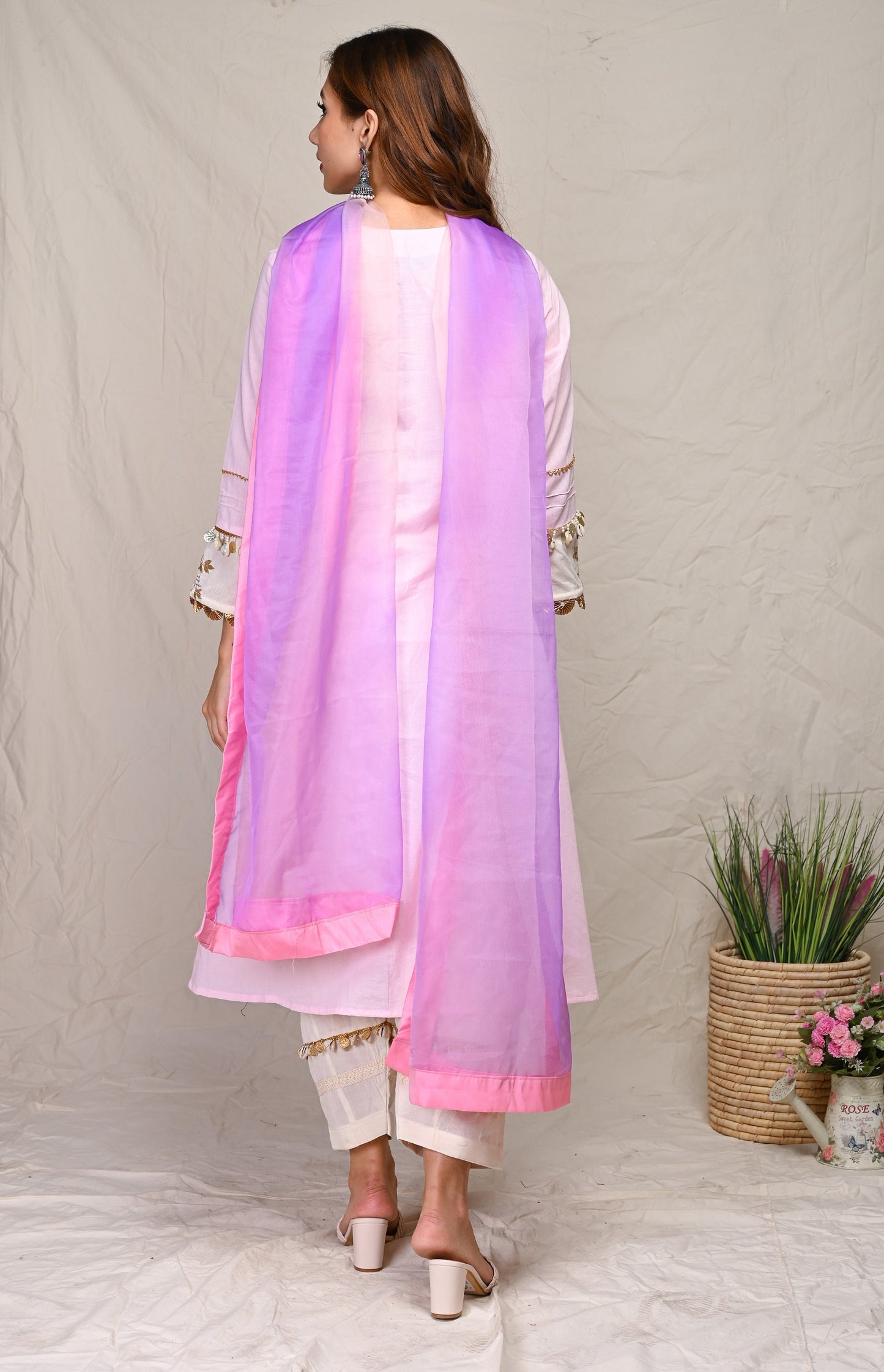 Purple Pearls And Gotta Patti Pattern Indian Wear Kurta Set With Dupatta